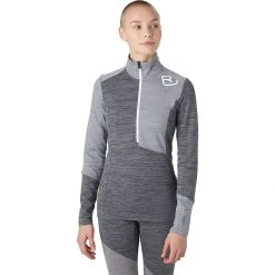 Ortovox Women's Baselayer Tops Fleece Light Zip Neck Top Women's -Outlet Snow Traverse Store GREBLEA